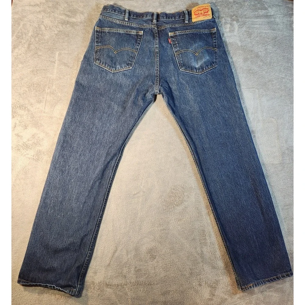 Levis 505 Jeans Mens 38x32 Blue‎ Classic Straight Leg Mid Rise Dark Wash Denim